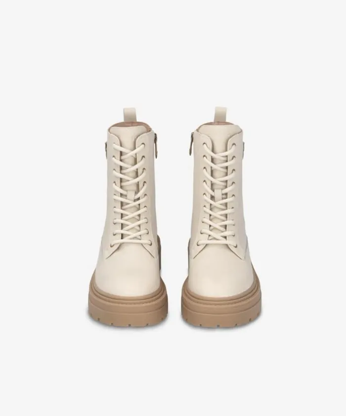 Women Boots Pinko Leather Combat Boots With Metal Logo Yoghurt Women Boots Pinko Leather Combat Boots With Metal Logo Yoghurt