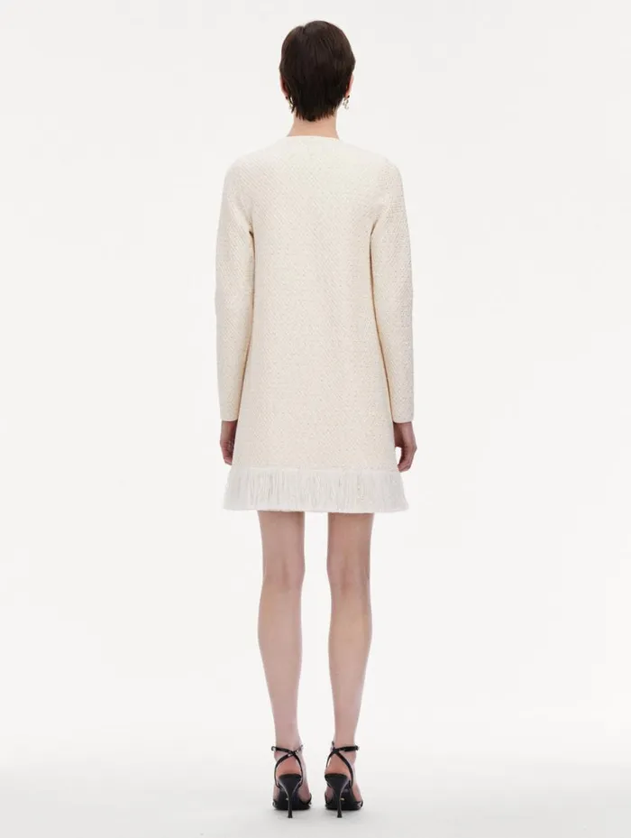 Women Bow Button Sequin Tweed Coat Ivory Gold Oscar De La Renta Jackets and Coats Women Bow Button Sequin Tweed Coat Ivory Gold Oscar De La Renta Jackets and Coats