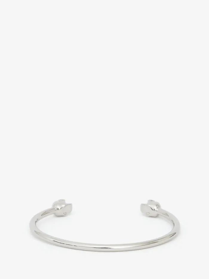 Women Bracelets Alexander McQueen Thin Twin Skull Bracelet Antique Silver