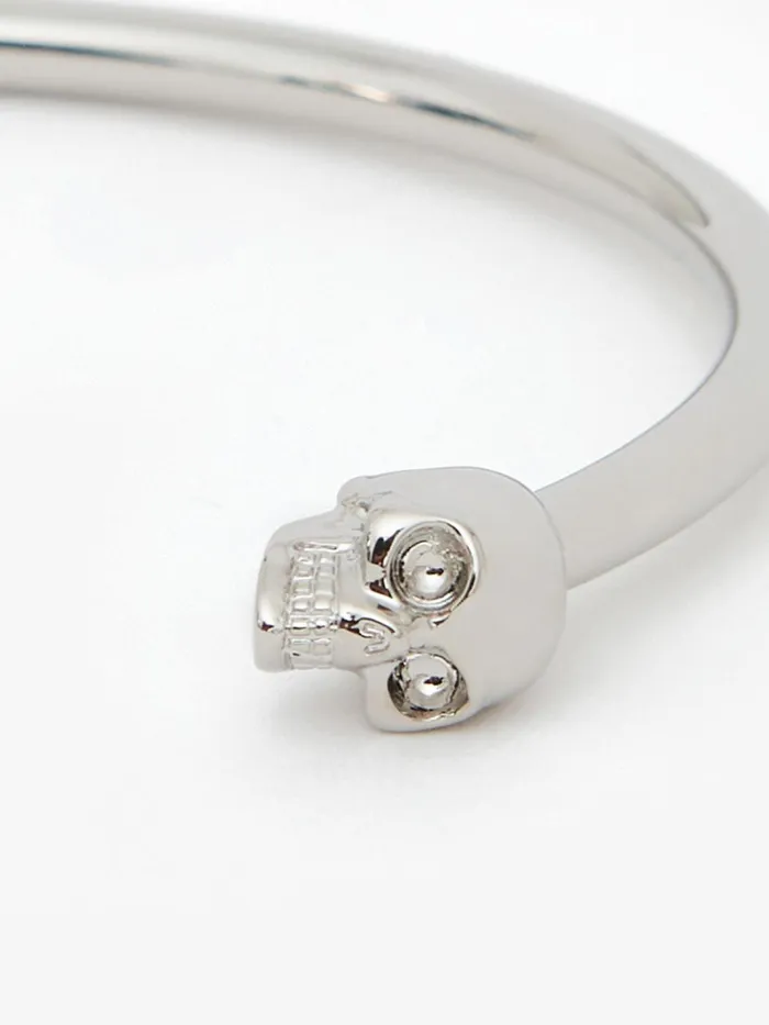 Women Bracelets Alexander McQueen Thin Twin Skull Bracelet Antique Silver