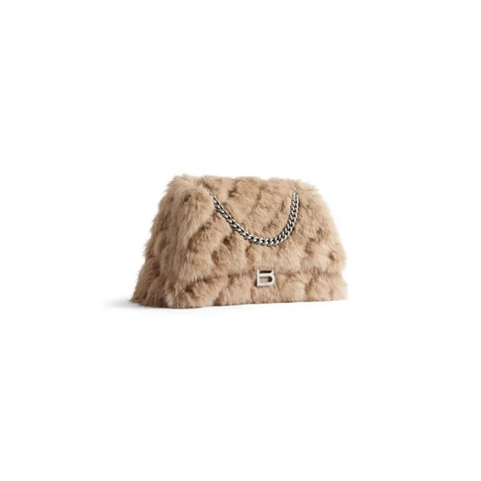 Women Chain Bags Balenciaga Crush Medium Chain Bag Fake Fur In Beige