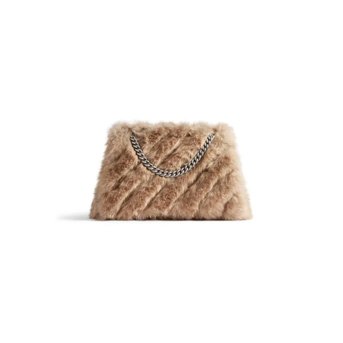 Women Chain Bags Balenciaga Crush Medium Chain Bag Fake Fur In Beige