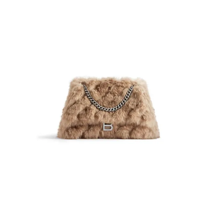Women Chain Bags Balenciaga Crush Medium Chain Bag Fake Fur In Beige