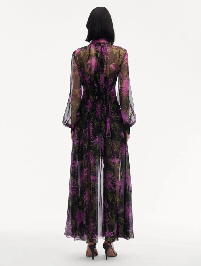 Women Chrysanthemum Chiffon Maxi Dress Purple Navy Oscar De La Renta Dresses Women Chrysanthemum Chiffon Maxi Dress Purple Navy Oscar De La Renta Dresses