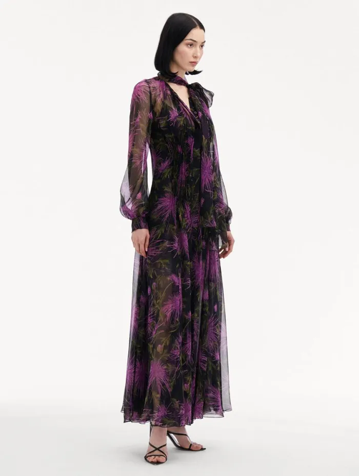Women Chrysanthemum Chiffon Maxi Dress Purple Navy Oscar De La Renta Dresses Women Chrysanthemum Chiffon Maxi Dress Purple Navy Oscar De La Renta Dresses