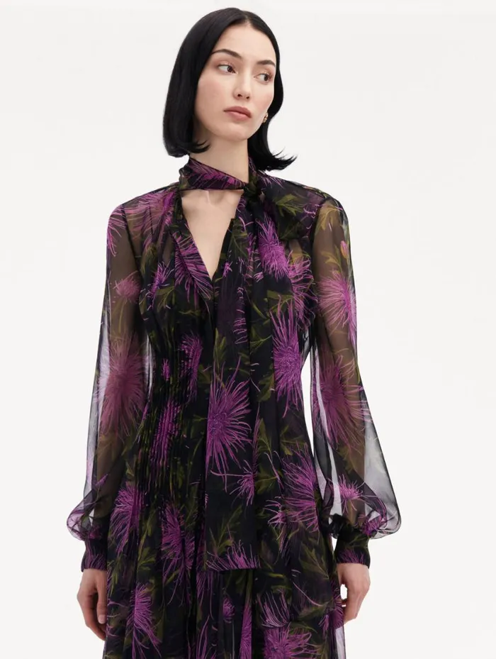 Women Chrysanthemum Chiffon Maxi Dress Purple Navy Oscar De La Renta Dresses Women Chrysanthemum Chiffon Maxi Dress Purple Navy Oscar De La Renta Dresses