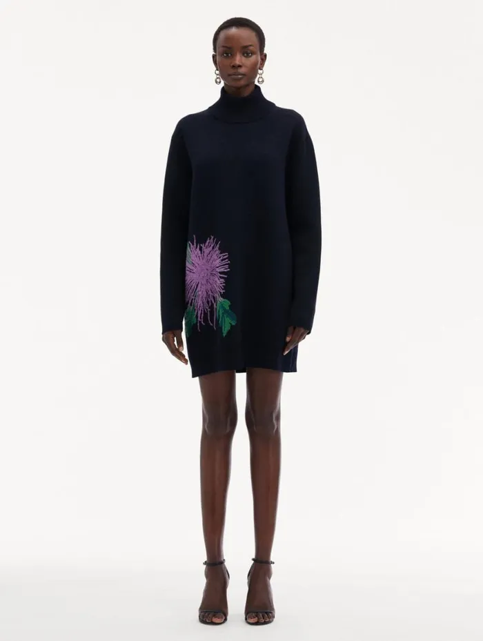 Women Chrysanthemum Jacquard Tunic Dress Purple Navy Oscar De La Renta Dresses Women Chrysanthemum Jacquard Tunic Dress Purple Navy Oscar De La Renta Dresses