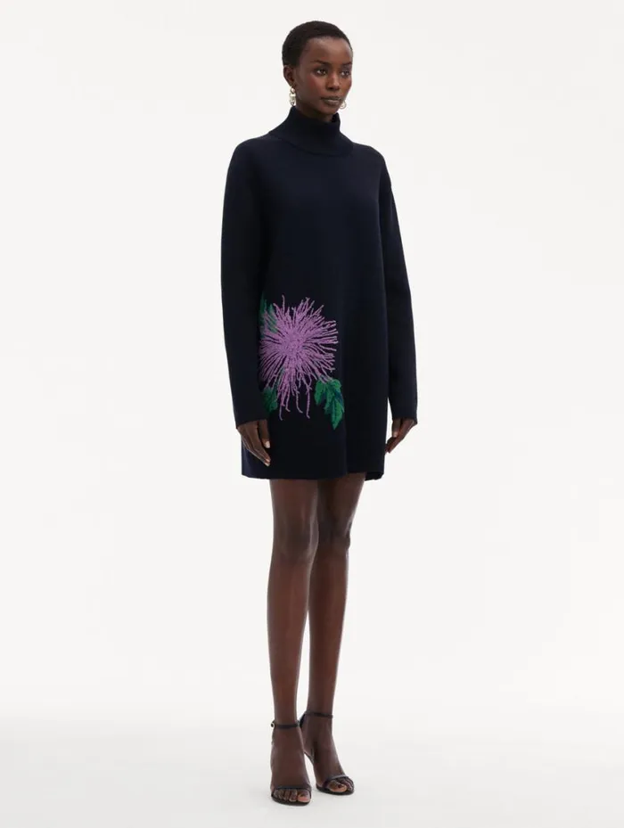 Women Chrysanthemum Jacquard Tunic Dress Purple Navy Oscar De La Renta Dresses Women Chrysanthemum Jacquard Tunic Dress Purple Navy Oscar De La Renta Dresses