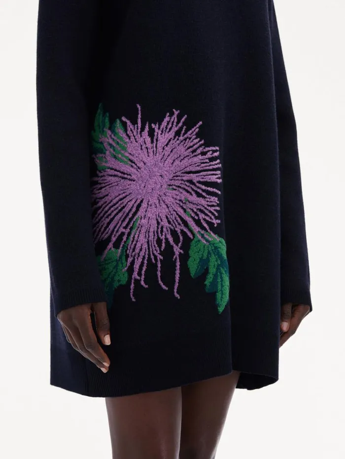 Women Chrysanthemum Jacquard Tunic Dress Purple Navy Oscar De La Renta Dresses Women Chrysanthemum Jacquard Tunic Dress Purple Navy Oscar De La Renta Dresses