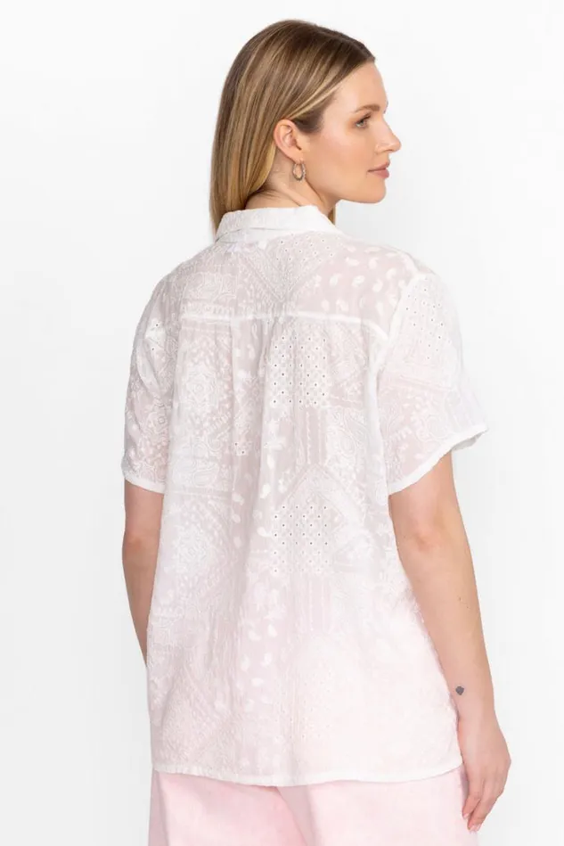 Women COOPER EMBROIDERED BUTTON UP White Johnny Was Tops Women COOPER EMBROIDERED BUTTON UP White Johnny Was Tops