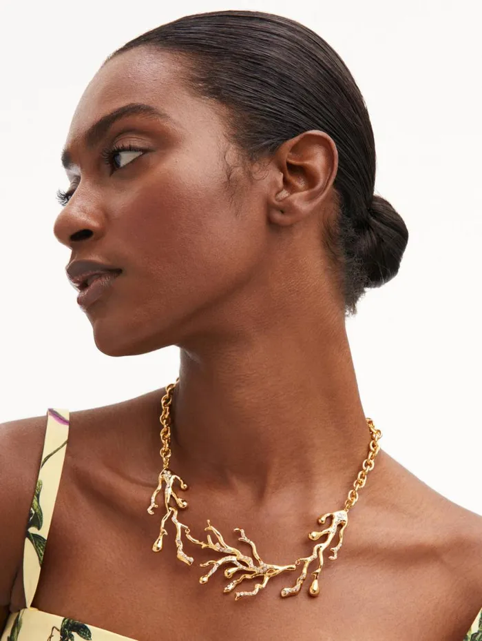 Women Coral and Gold Drops Necklace Gold Oscar De La Renta Necklaces Women Coral and Gold Drops Necklace Gold Oscar De La Renta Necklaces