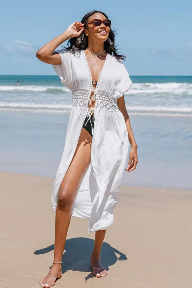 Women Cover Up Dresses Cupshe Drina Plunge Open Front Tie Cover Up White