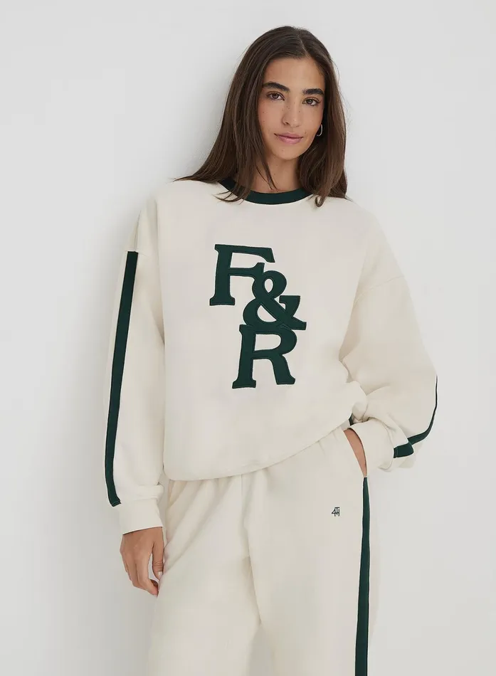 Women Cream FandR Branded Relaxed Oversized Sweatshirt Sloane 4th and Reckless Athleisure