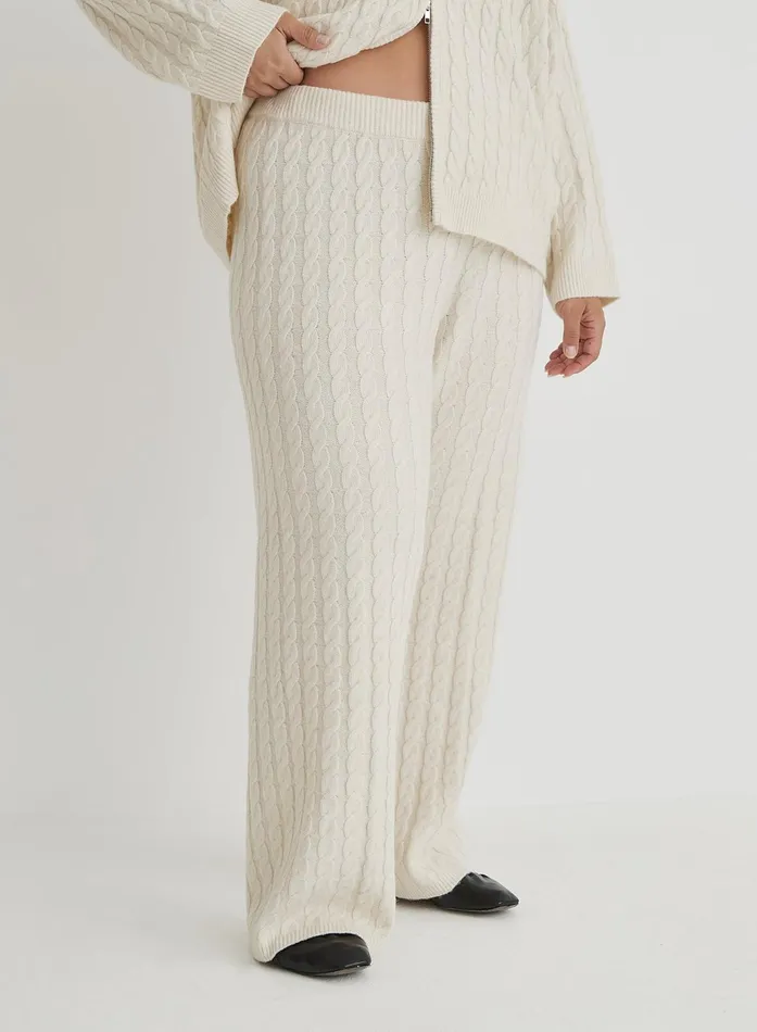 Women Cream Plus Size Cable Knit Trouser Janina 4th and Reckless Plus Size