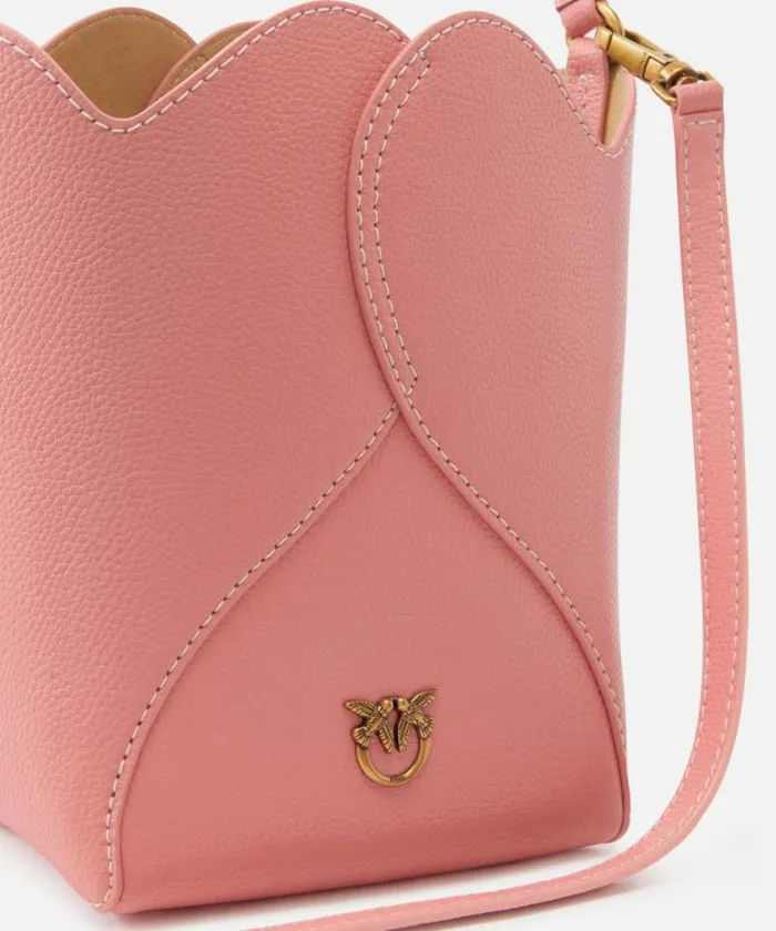 Women Crossbody Bags Pinko Heart Mini Leather Bucket Bag With Shoulder Strap Peach Flowerantiquegold Women Crossbody Bags Pinko Heart Mini Leather Bucket Bag With Shoulder Strap Peach Flowerantiquegold