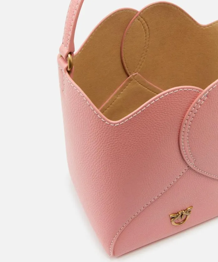 Women Crossbody Bags Pinko Heart Mini Leather Bucket Bag With Shoulder Strap Peach Flowerantiquegold Women Crossbody Bags Pinko Heart Mini Leather Bucket Bag With Shoulder Strap Peach Flowerantiquegold