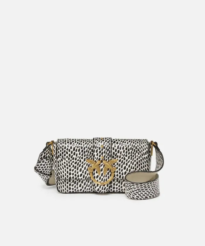 Women Crossbody Bags Pinko Mini Love Bag Soft Spotted Reptileprint Crossbody Bag Whiteblackantique Gold