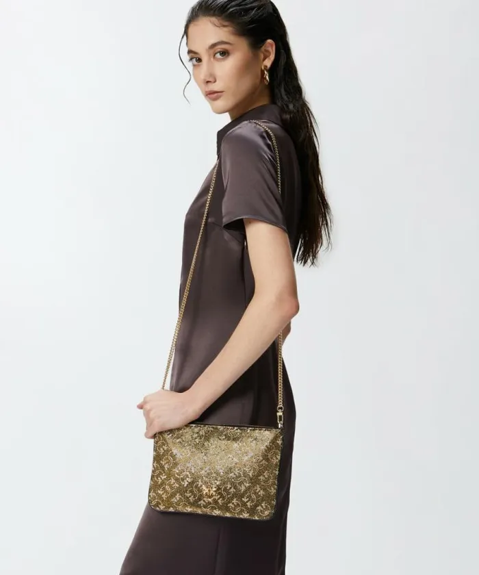 Women Crossbody Bags Pinko Rhinestoned Monogram Clutch With Shoulder Strap Bronzegoldgold Women Crossbody Bags Pinko Rhinestoned Monogram Clutch With Shoulder Strap Bronzegoldgold