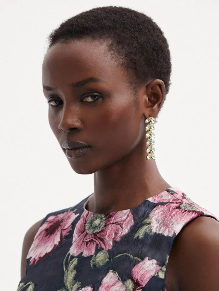 Women Crystal Leaves Strand Earrings Chrysolite Oscar De La Renta Earrings