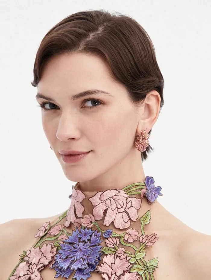 Women Crystal Sphere Hoop Earrings Rose Oscar De La Renta Earrings Women Crystal Sphere Hoop Earrings Rose Oscar De La Renta Earrings