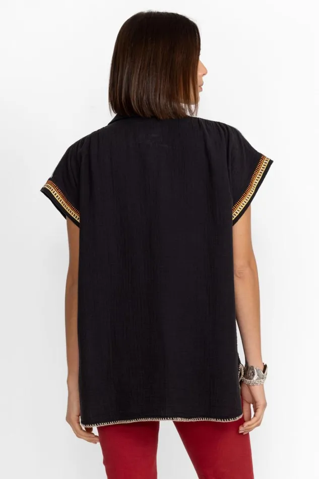 Women DIONNE BUTTON DOWN BLOUSE Black Johnny Was Tops Women DIONNE BUTTON DOWN BLOUSE Black Johnny Was Tops