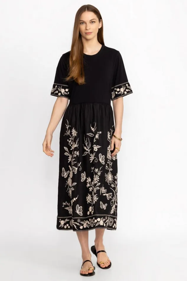 Women DOMINGO LINEN KNIT MIX DRESS Black Johnny Was Dresses Women DOMINGO LINEN KNIT MIX DRESS Black Johnny Was Dresses