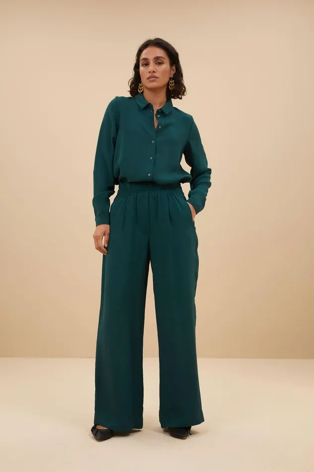 Women Donna Satin Stripe Blouse Dark Pine Bybar Blouses