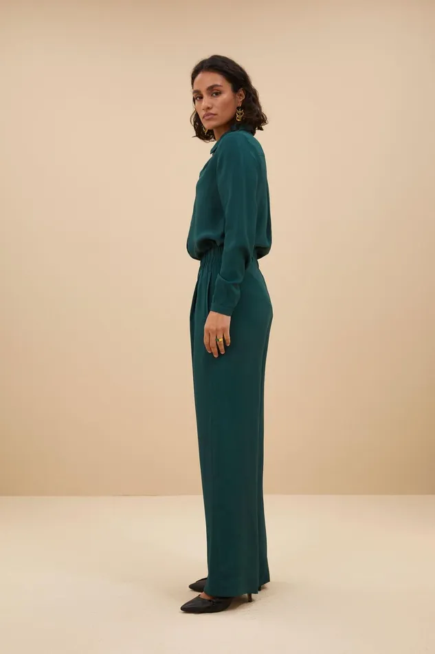 Women Donna Satin Stripe Blouse Dark Pine Bybar Blouses