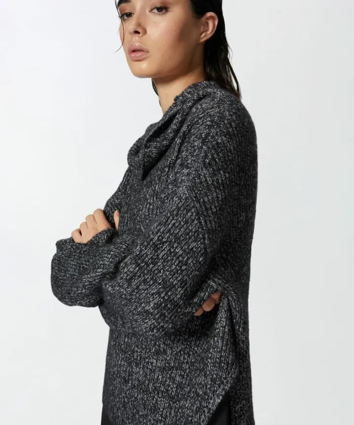 Women Dresses Pinko Dualfabric Dress With Alpacablend Sweater Greyblackwhite Women Dresses Pinko Dualfabric Dress With Alpacablend Sweater Greyblackwhite