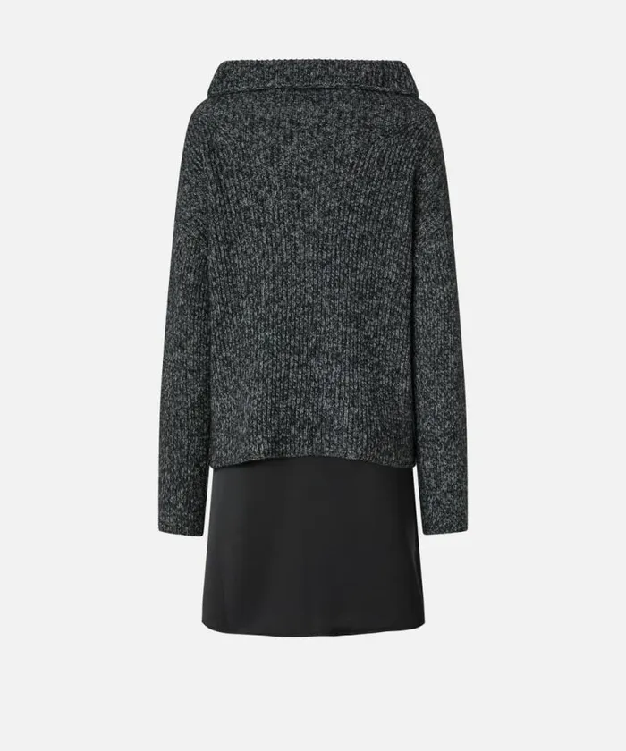 Women Dresses Pinko Dualfabric Dress With Alpacablend Sweater Greyblackwhite Women Dresses Pinko Dualfabric Dress With Alpacablend Sweater Greyblackwhite