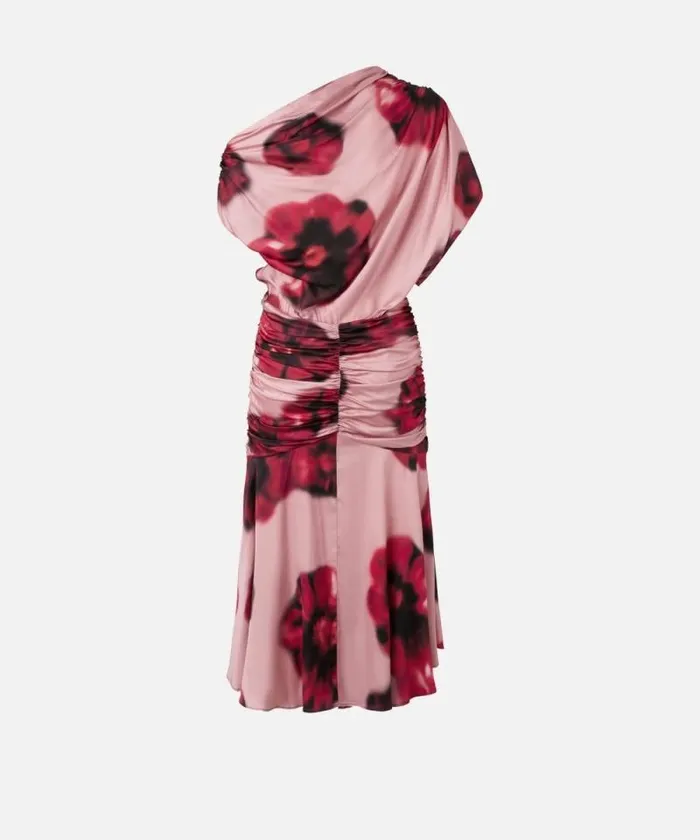 Women Dresses Pinko Fadeeffect Midi Dress With Floral Print And Draping Pinkred Women Dresses Pinko Fadeeffect Midi Dress With Floral Print And Draping Pinkred