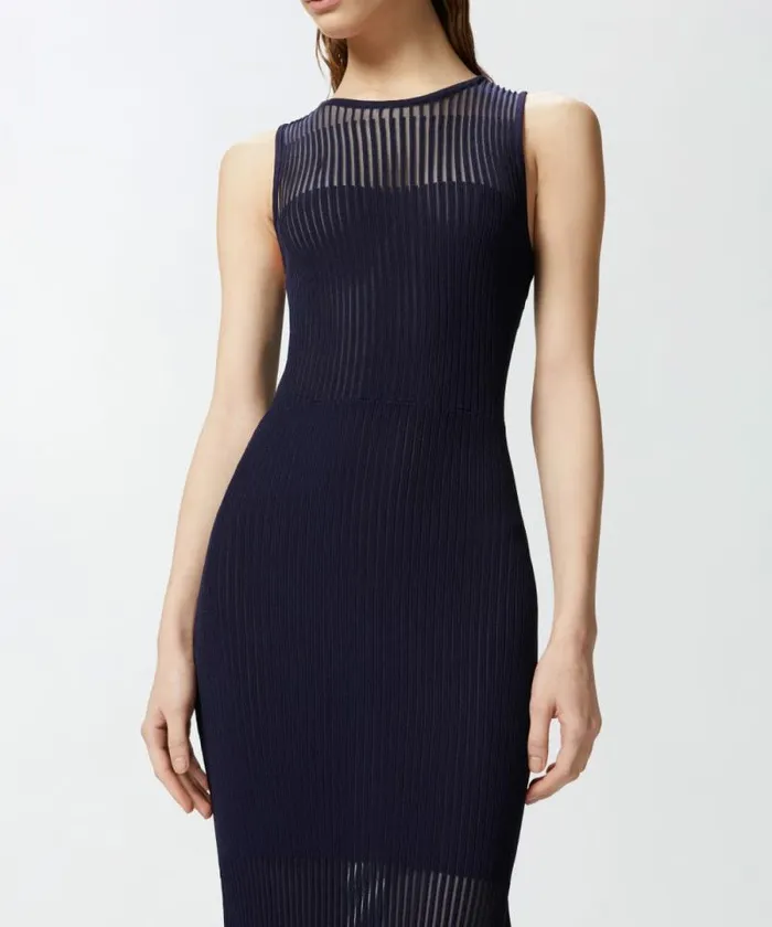 Women Dresses Pinko Fitted Midi Dress With Transparent Ribs Gloomy Blue Women Dresses Pinko Fitted Midi Dress With Transparent Ribs Gloomy Blue