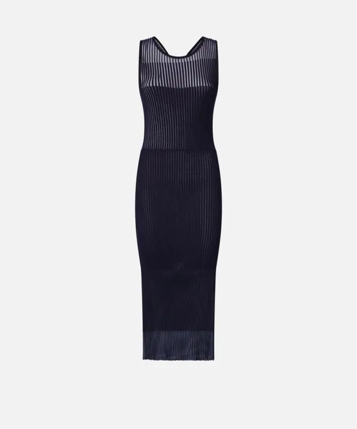 Women Dresses Pinko Fitted Midi Dress With Transparent Ribs Gloomy Blue Women Dresses Pinko Fitted Midi Dress With Transparent Ribs Gloomy Blue