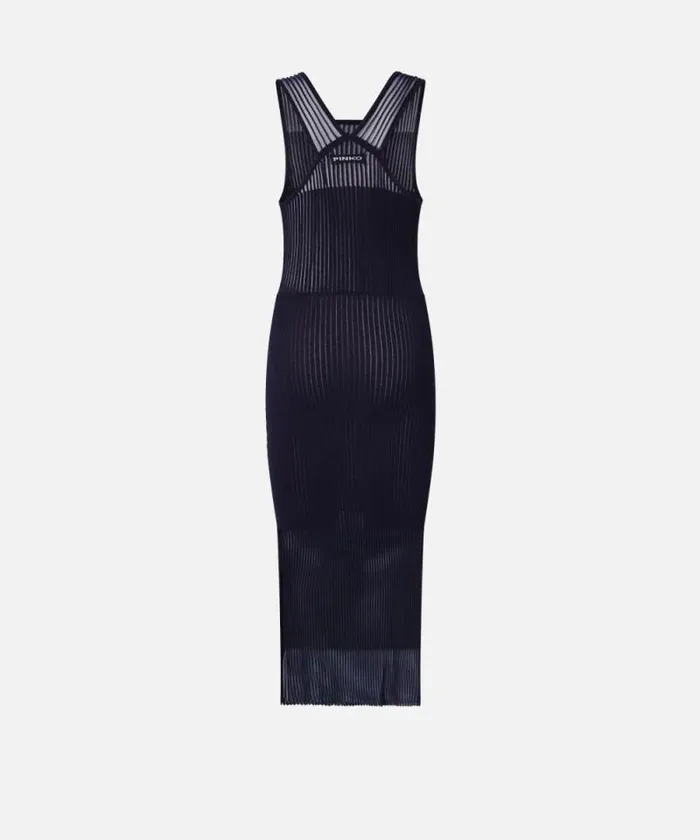 Women Dresses Pinko Fitted Midi Dress With Transparent Ribs Gloomy Blue Women Dresses Pinko Fitted Midi Dress With Transparent Ribs Gloomy Blue