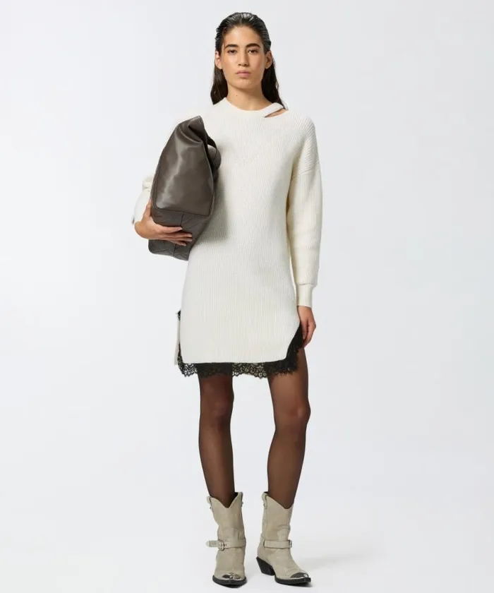 Women Dresses Pinko Knit Mini Dress With Lace Pure White Women Dresses Pinko Knit Mini Dress With Lace Pure White