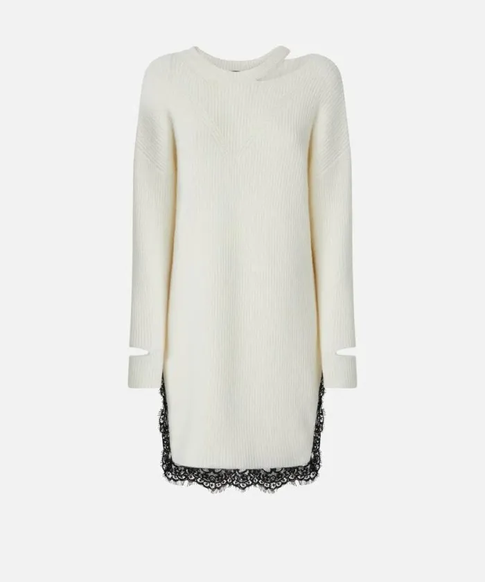 Women Dresses Pinko Knit Mini Dress With Lace Pure White Women Dresses Pinko Knit Mini Dress With Lace Pure White