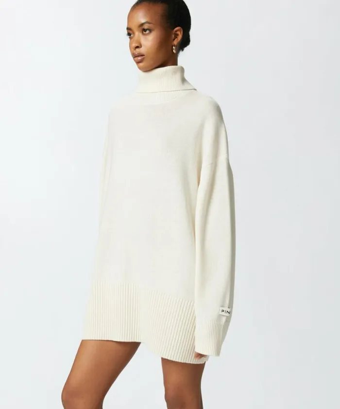 Women Dresses Pinko Wool Mini Dress With High Neck Meringue White