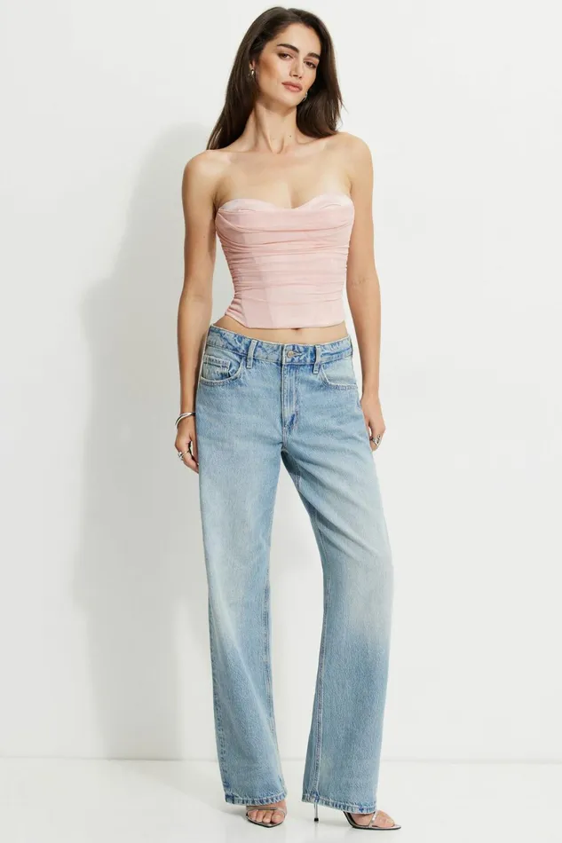 Women Dynamite Blouses and Tops Draped Mesh Corset Top Pink