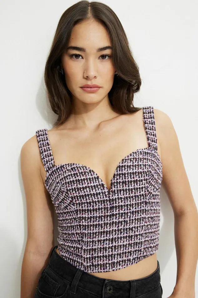 Women Dynamite Blouses and Tops Sweetheart Tweed Bustier Top Purple