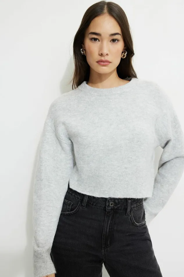 Women Dynamite Tops Heavenlyarn Crewneck Sweater Gray