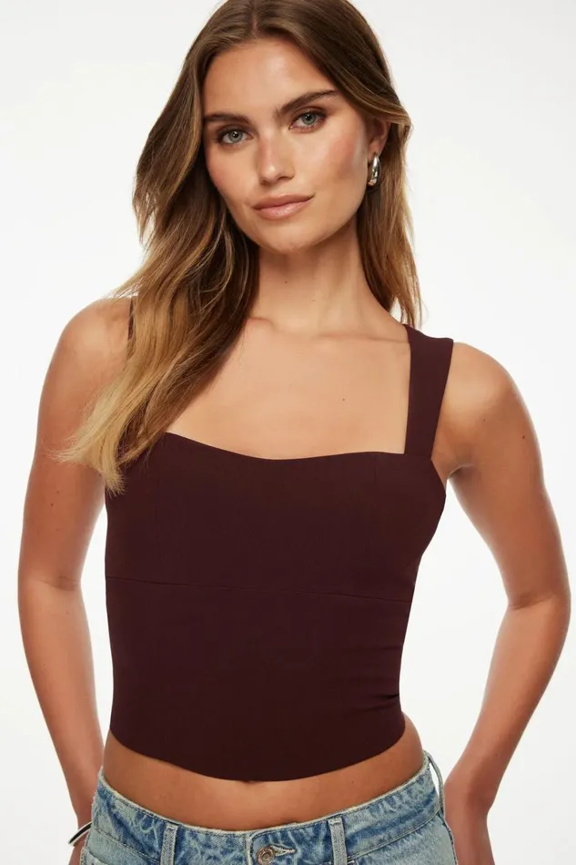 Women Dynamite Tops Open Back Corset Top Burgundy