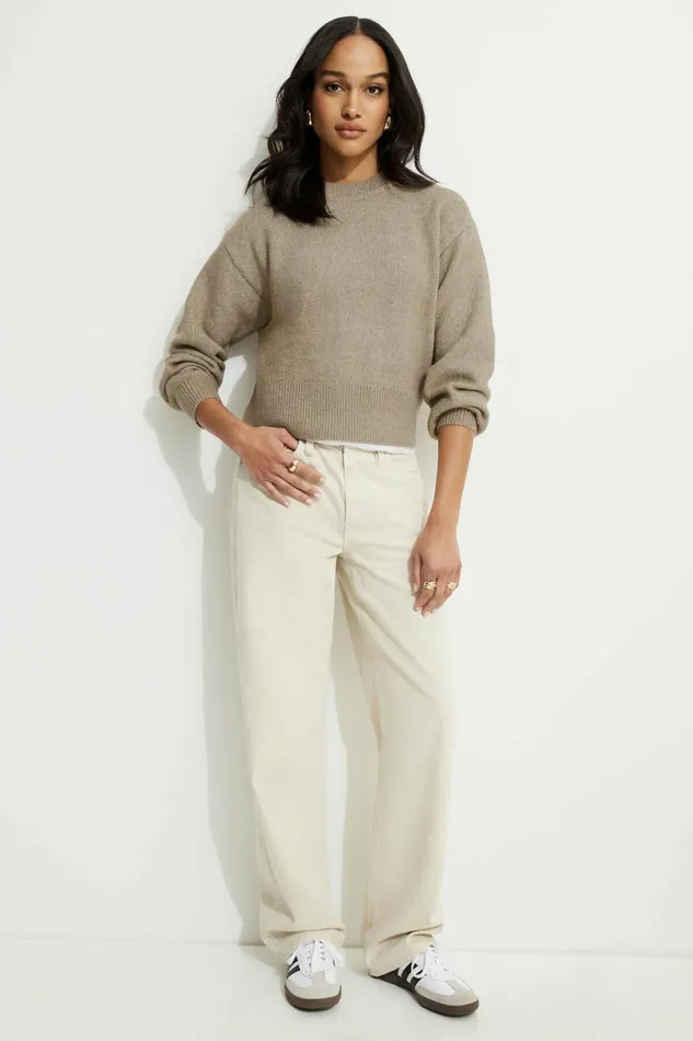 Women Dynamite Tops Relaxed Crewneck Sweater Brown