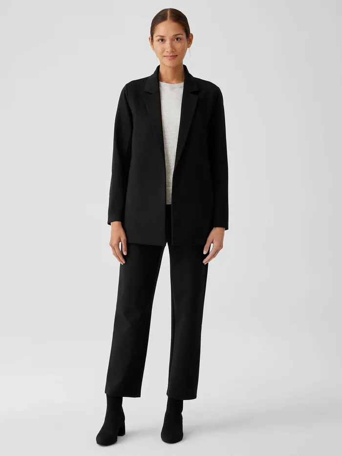 Women Eileen Fisher Jackets Coats and Vests Washable Flex Ponte Notch Collar Long Blazer Black