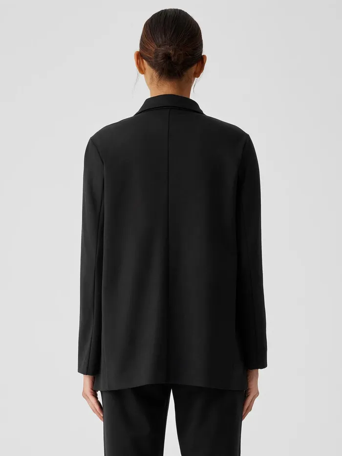 Women Eileen Fisher Jackets Coats and Vests Washable Flex Ponte Notch Collar Long Blazer Black