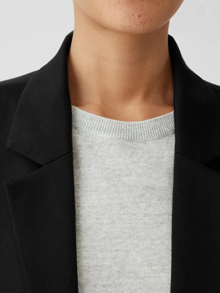 Women Eileen Fisher Jackets Coats and Vests Washable Flex Ponte Notch Collar Long Blazer Black