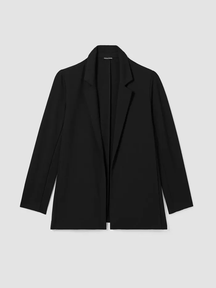 Women Eileen Fisher Jackets Coats and Vests Washable Flex Ponte Notch Collar Long Blazer Black
