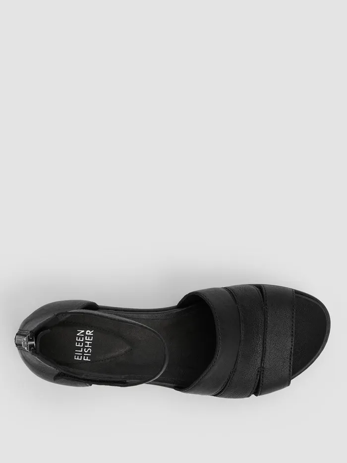 Women Eileen Fisher Shoes Heir Tumbled Leather Wedge Sandal Black