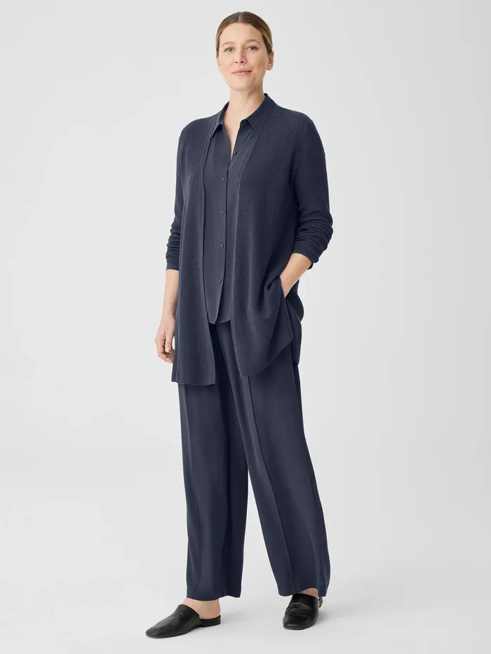 Women Eileen Fisher Sweaters and Cardigans Organic Linen Cotton Airy Tuck Long Cardigan Ocean