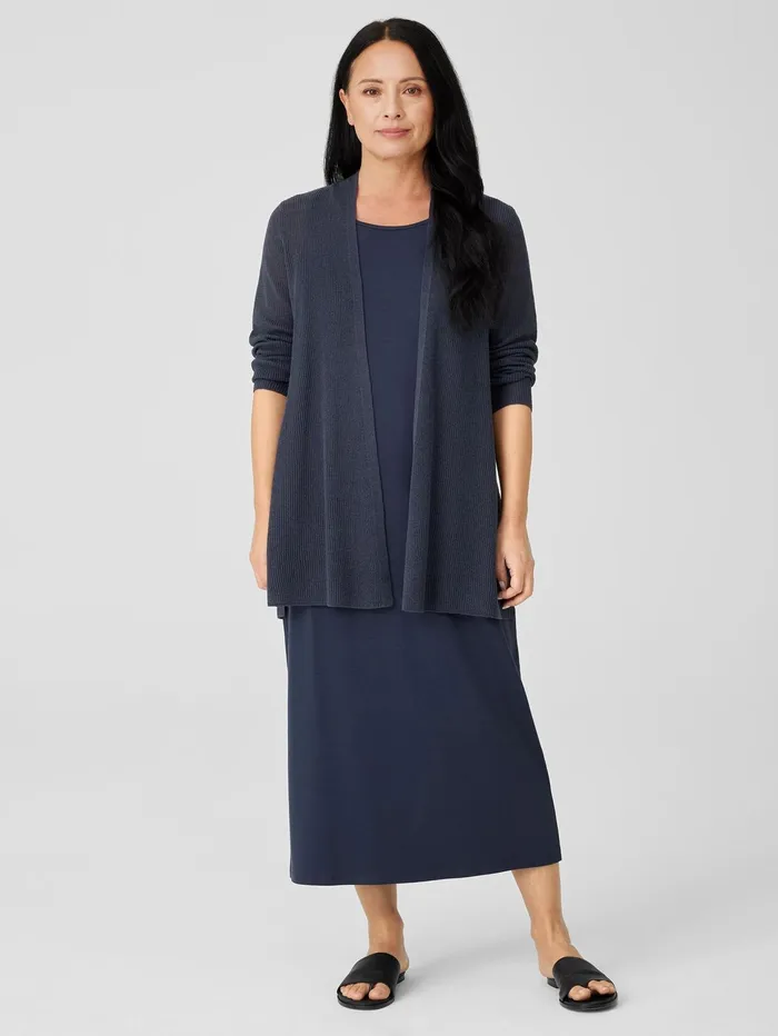 Women Eileen Fisher Sweaters and Cardigans Organic Linen Cotton Airy Tuck Long Cardigan Ocean