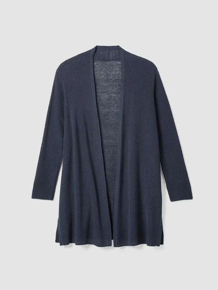 Women Eileen Fisher Sweaters and Cardigans Organic Linen Cotton Airy Tuck Long Cardigan Ocean